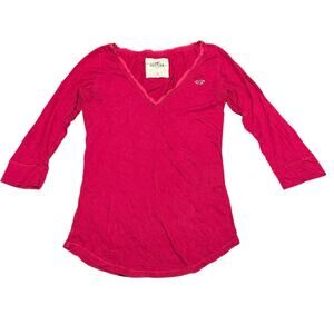 Hollister Y2K V Neck Tee Womens Medium 3/4 Sleeve Pink Indie Elena Bella Basic